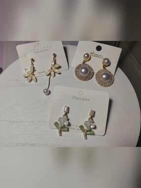 Gold Pearl Floral Drop Earrings